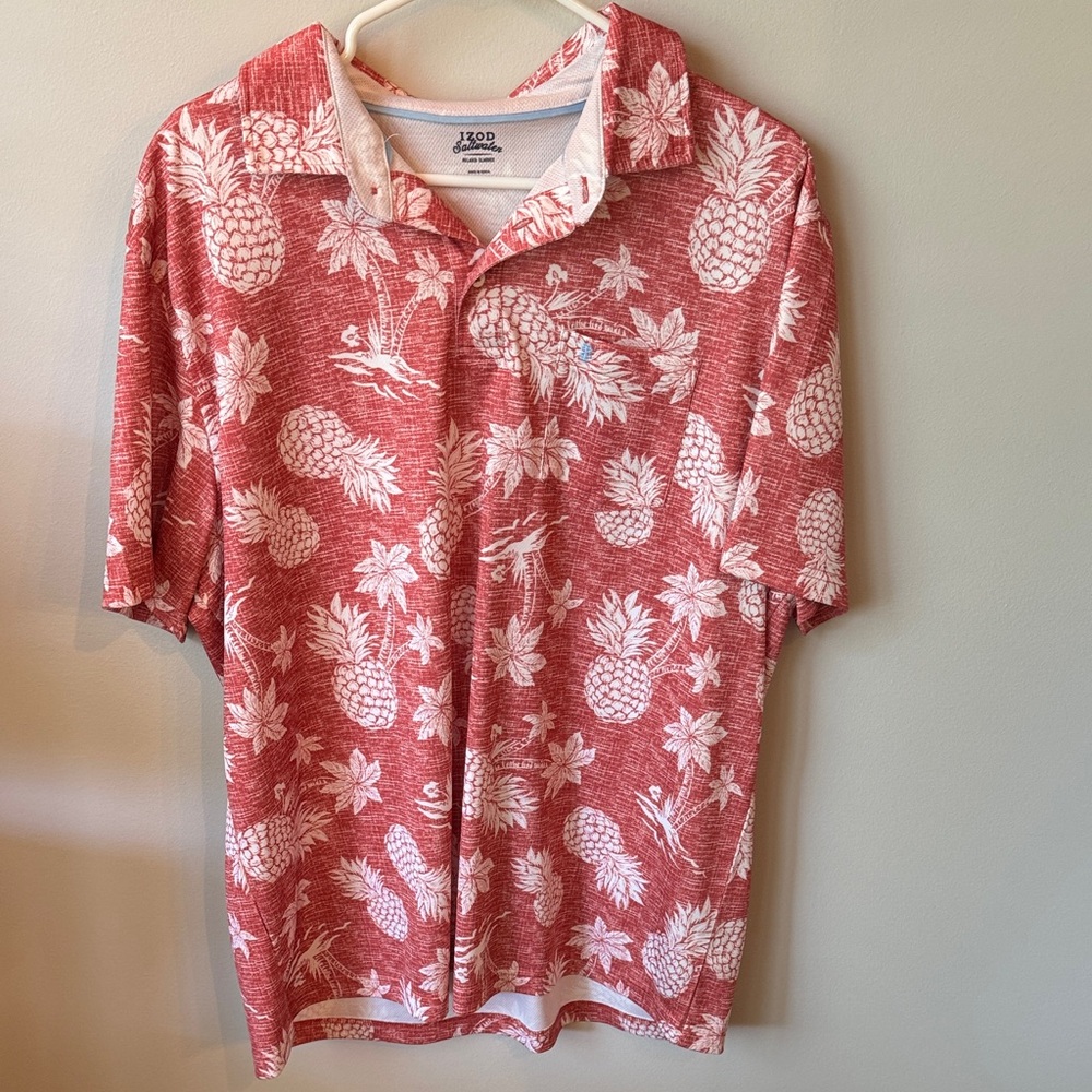 Izod Red Pineapple Print Casual Shirt